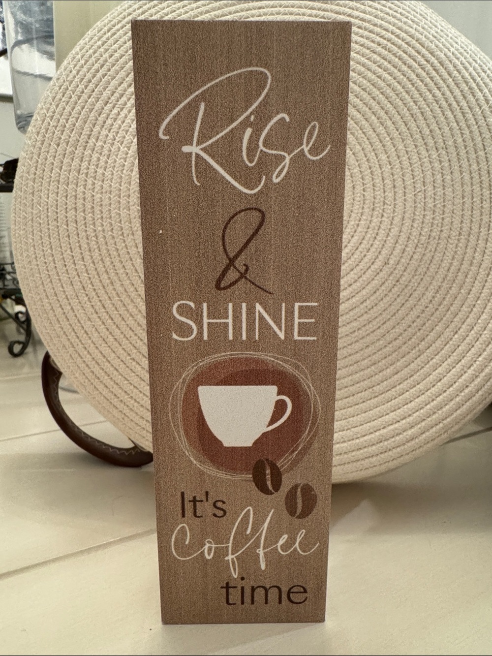 Rise & Shine Coffee Block Sign — Brown Rustic Kitchen Décor